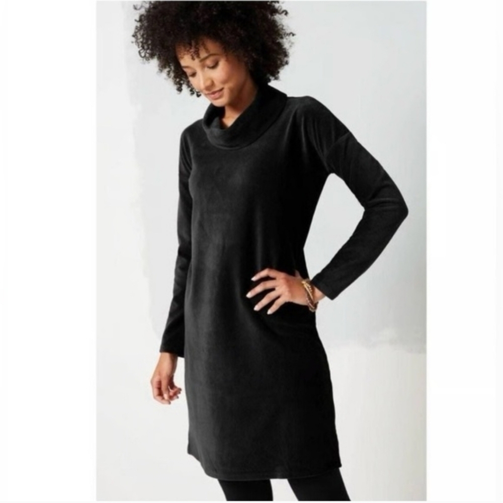 PureJill J.Jill Black Long Sleeve Corduroy Turtle Neck Sweater Dress Size Large
